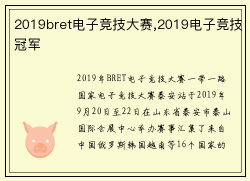 2019bret电子竞技大赛,2019电子竞技冠军