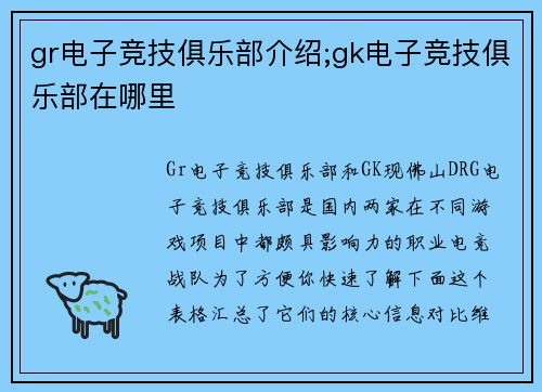 gr电子竞技俱乐部介绍;gk电子竞技俱乐部在哪里